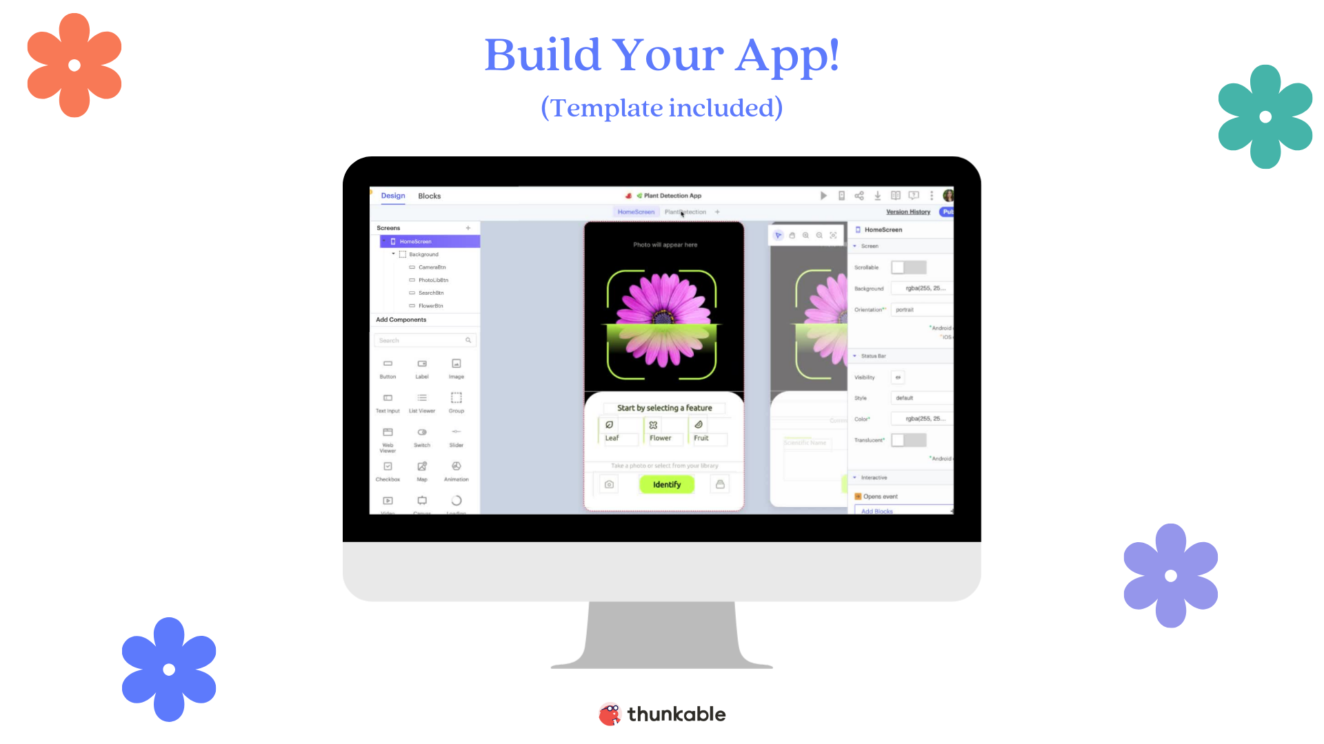 plant image recognition no code app thunkable app template